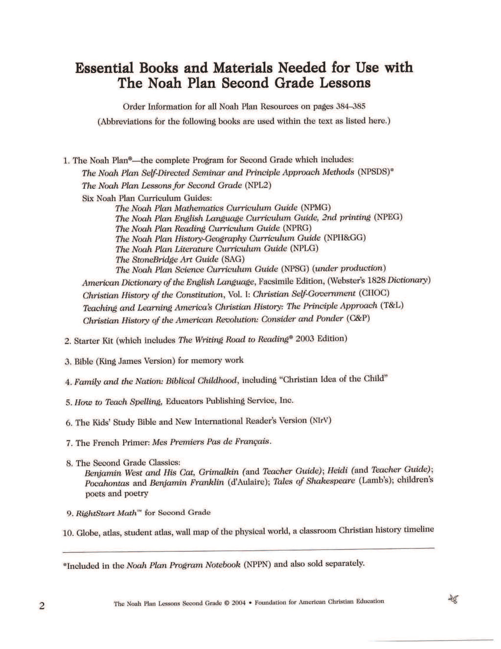 The Noah Plan Lessons: Second Grade