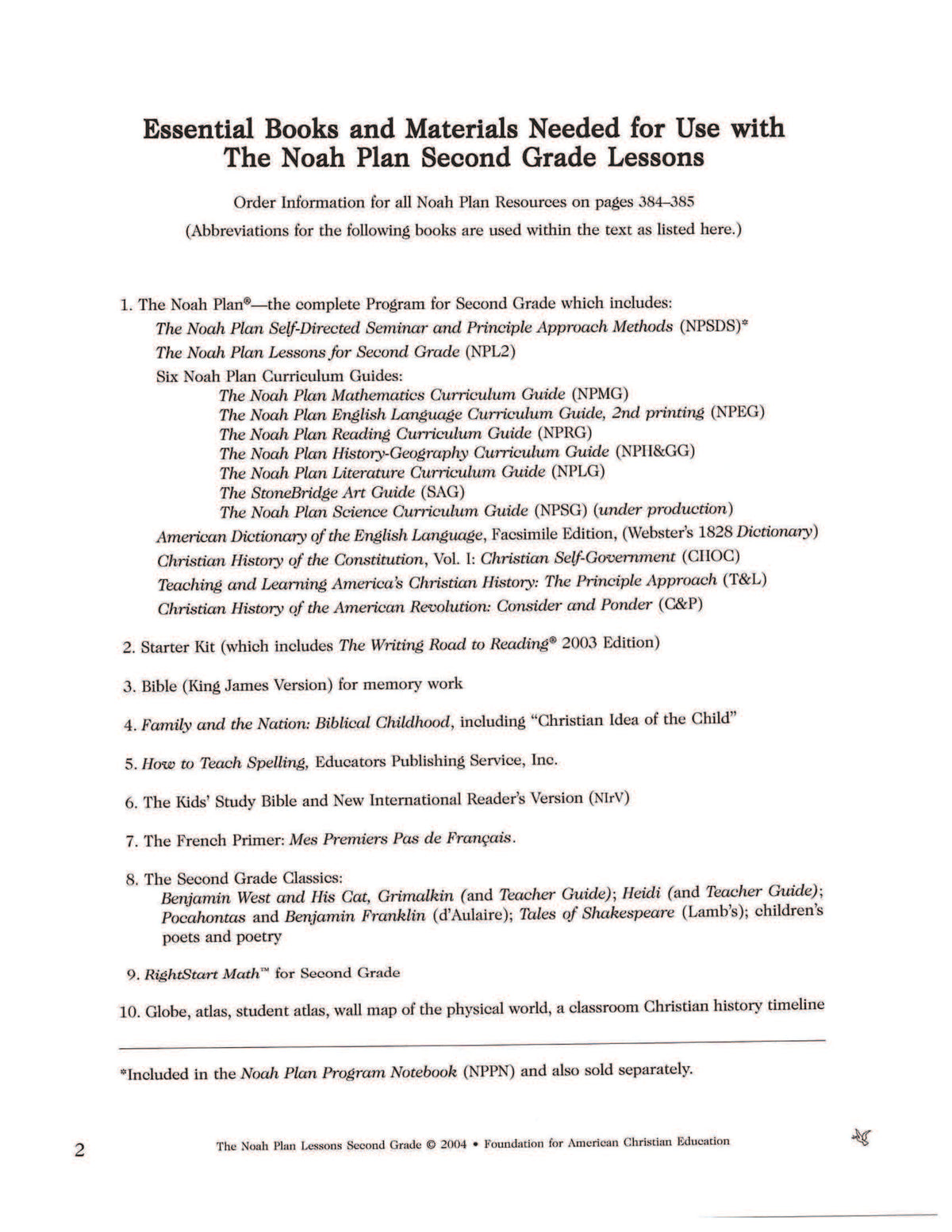 The Noah Plan Lessons: Second Grade